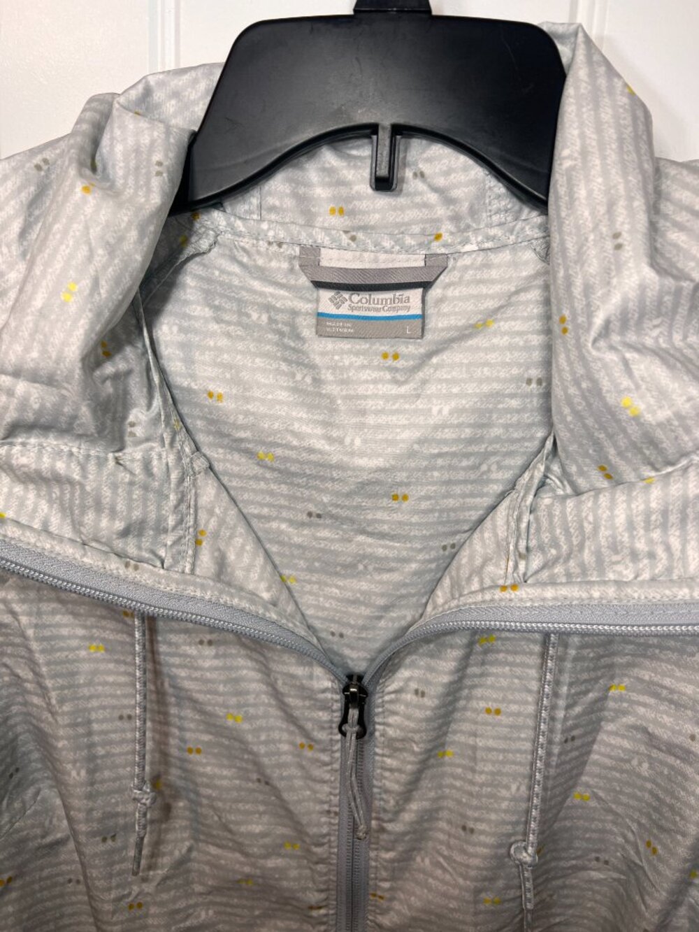 Columbia Switchback Rain Jacket Hooded Windbreaker Gray Yellow Stripe Women's L - Picture 2 of 13